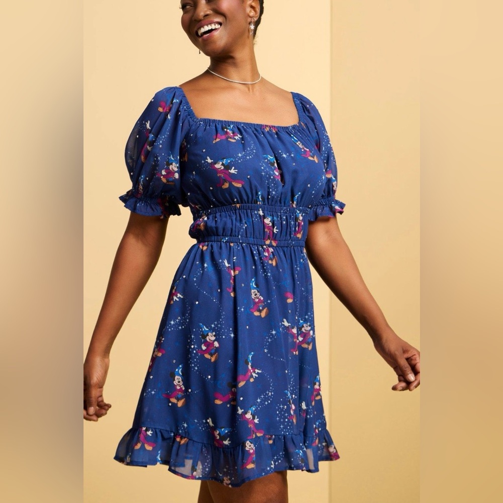 Disney Blue Mini Dress with Colorful Print